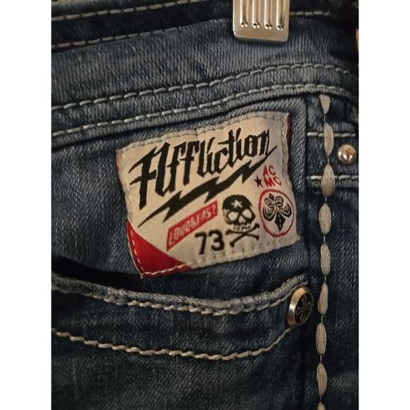Affliction Jeans Womens 25x31 Blue Flared Embroidered Pockets - Picture 4 of 12